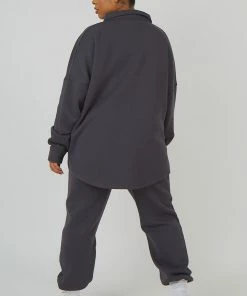Public Desire UK Curve Oversized Pocket Front Shacket Dark Grey