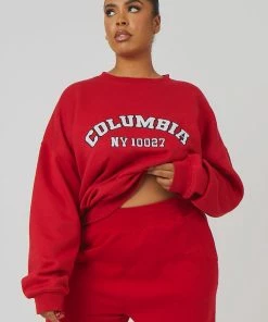 Public Desire UK Curve Oversized Embroidered Slogan Sweatshirt Red KAIIA CLOTHING