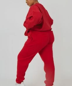 Public Desire UK Curve Oversized Embroidered Slogan 90S Joggers Red