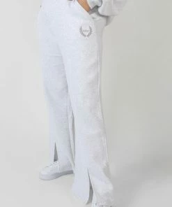 Public Desire UK Curve Oversized Embroidered Split Front Joggers Oatmeal Marl