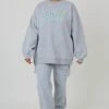 Public Desire UK Curve Denver Print Oversized Sweatshirt Grey Marl KAIIA CLOTHING
