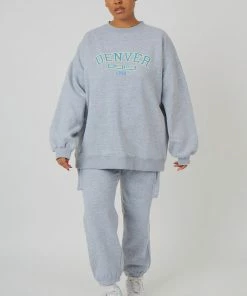 Public Desire UK Curve Denver Print Oversized Sweatshirt Grey Marl KAIIA CLOTHING