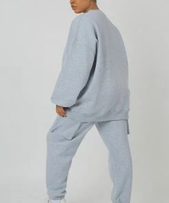 Public Desire UK Curve Denver Print Oversized Sweatshirt Grey Marl KAIIA CLOTHING