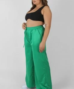 Public Desire UK Curve Satin Wide Leg Trousers Green