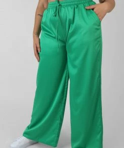 Public Desire UK Curve Satin Wide Leg Trousers Green
