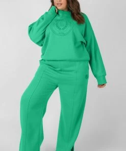 Public Desire UK Curve Kaiia Tonal Embroidered Joggers Green KAIIA CLOTHING