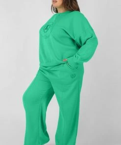 Public Desire UK Curve Kaiia Tonal Embroidered Joggers Green KAIIA CLOTHING