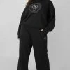 Public Desire UK Curve Kaiia Tonal Embroidered Joggers Black KAIIA CLOTHING
