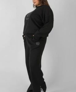 Public Desire UK Curve Kaiia Tonal Embroidered Joggers Black KAIIA CLOTHING