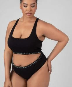 Public Desire UK KAIIA CLOTHING Curve Kaiia Elastic Scoop Neck Bra Black