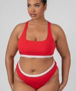 Public Desire UK Curve Kaiia Elastic Highwaisted Brief Red KAIIA CLOTHING