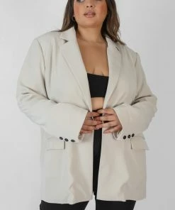 Public Desire UK Curve Relaxed Blazer Stone