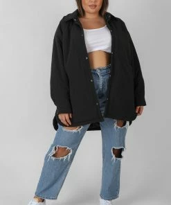 Public Desire UK KAIIA CLOTHING Curve Padded Oversized Shacket Black