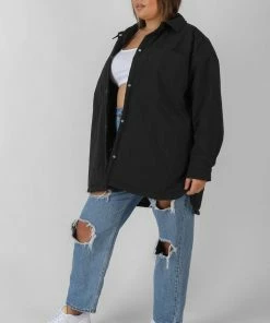 Public Desire UK KAIIA CLOTHING Curve Padded Oversized Shacket Black