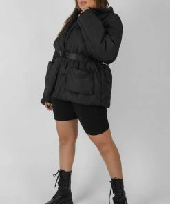 Public Desire UK KAIIA CLOTHING Curve Belted Puffer Blazer Black