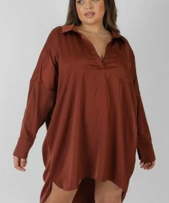 Public Desire UK Curve Satin Shirt Dress Chocolate KAIIA CLOTHING 7 Public Desire UK Curve Satin Shirt Dress Chocolate KAIIA CLOTHING