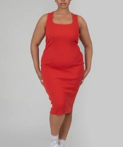 Public Desire UK Curve Bodycon Scoop Neck Midi Dress Red KAIIA CLOTHING
