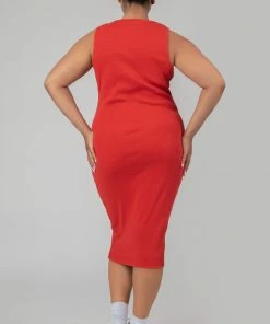 Public Desire UK Curve Bodycon Scoop Neck Midi Dress Red KAIIA CLOTHING