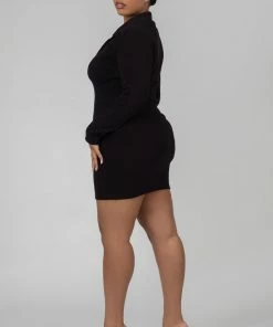 Public Desire UK Curve Zip Through Collared Mini Dress Black