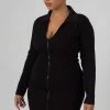 Public Desire UK Curve Zip Through Collared Mini Dress Black