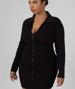 Public Desire UK Curve Zip Through Collared Mini Dress Black