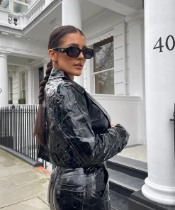 Public Desire UK Cropped Croc Vinyl Blazer