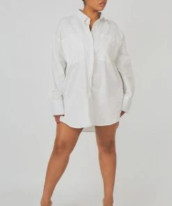 Public Desire UK Curve Oversized Poplin Shirt Dress White