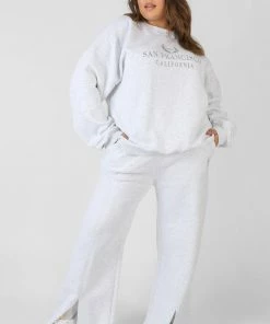 Public Desire UK KAIIA CLOTHING Curve Oversized Embroidered Sweatshirt Oatmeal Marl