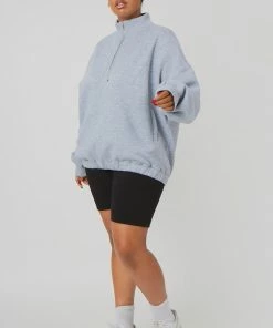 Public Desire UK Curve Oversized Half Zip Pocket Front Sweatshirt Grey Marl