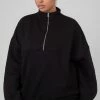Public Desire UK Curve Oversized Half Zip Pocket Front Sweatshirt Black