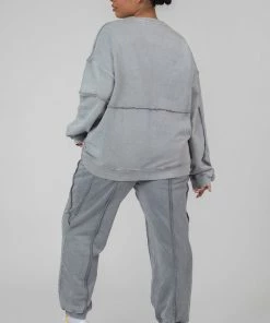 Public Desire UK Curve Oversized Raw Edge Sweatshirt Acid Wash