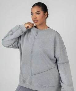 Public Desire UK Curve Oversized Raw Edge Sweatshirt Acid Wash