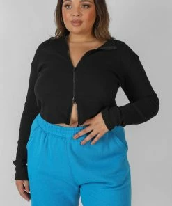 Public Desire UK Curve Double Ended Zip Rib Top Black