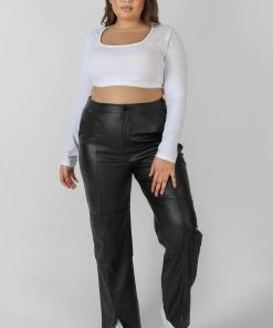 Public Desire UK Curve Scoop Neck Long Sleeve Crop Top White KAIIA CLOTHING