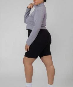 Public Desire UK KAIIA CLOTHING Curve High Neck Half Zip Top Grey Acid Wash