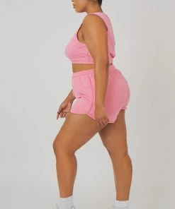 Public Desire UK KAIIA CLOTHING Curve Elasticated Waist Sweat Scoop Neck Crop Top Pink