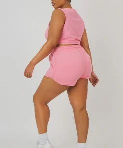 Public Desire UK KAIIA CLOTHING Curve Elasticated Waist Sweat Scoop Neck Crop Top Pink