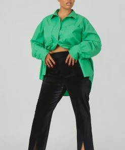 Public Desire UK Curve Snakeskin Pu Split Hem Trousers Black KAIIA CLOTHING