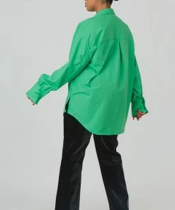 Public Desire UK Curve Oversized Pocket Poplin Shirt Green