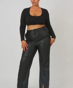 Public Desire UK Curve Pu Seam Front Split Detail Trousers Black KAIIA CLOTHING