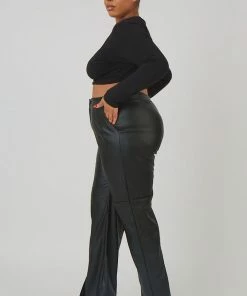 Public Desire UK Curve Pu Seam Front Split Detail Trousers Black KAIIA CLOTHING