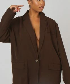 Public Desire UK Curve Dad Blazer Chocolate KAIIA CLOTHING