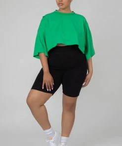 Public Desire UK Curve Exposed Seam Oversized Cropped T Shirt Green KAIIA CLOTHING