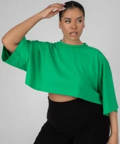Public Desire UK Curve Exposed Seam Oversized Cropped T Shirt Green KAIIA CLOTHING