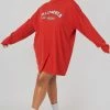 Public Desire UK Curve Columbia Slogan Long Sleeved T-Shirt Dress Red