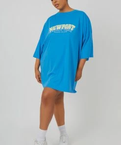 Public Desire UK Curve Newport Graphic T-Shirt Dress Blue KAIIA CLOTHING