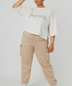 Public Desire UK KAIIA CLOTHING Curve Cargo Joggers Light Taupe