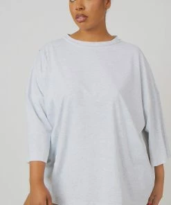 Public Desire UK KAIIA CLOTHING Curve Exposed Seam Oversized T Shirt Oatmeal Marl