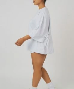 Public Desire UK KAIIA CLOTHING Curve Exposed Seam Oversized T Shirt Oatmeal Marl