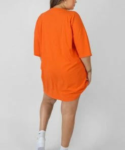 Public Desire UK Curve Manhattan Embroidered Oversized T-Shirt Dress Orange KAIIA CLOTHING